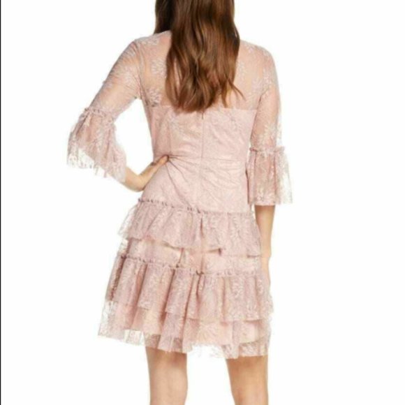 ELIZA J BELL SLEEVE LACE TIERED PINK BLUSH DRESS sz 4 - Picture 2 of 3